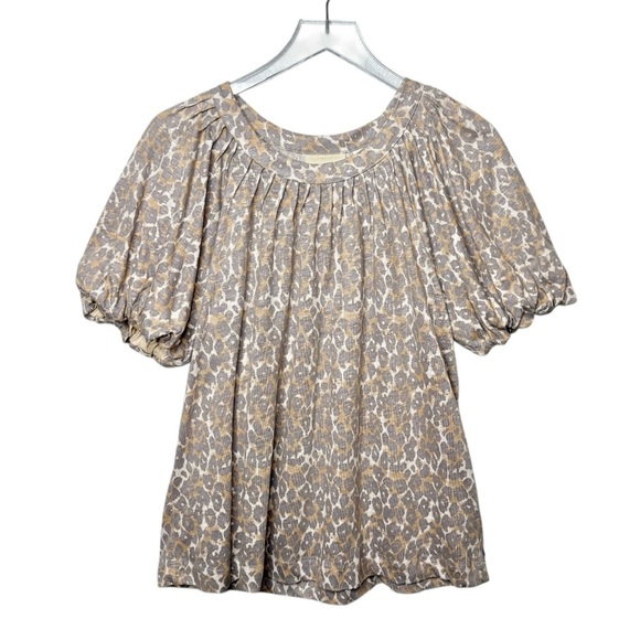Anthropologie Maeve Linen Leopard Puff Short Sleeve Women’s Top Sz s - Picture 2 of 11